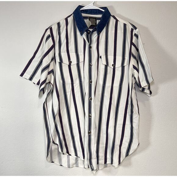 Panhandle Slim Rough Stock Shirt Size 16.5 Blue Striped Denim Collar Cowboy VTG - Picture 1 of 13